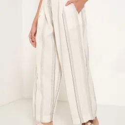 Akkriti By Pantaloons Ecru Melange Cotton Relaxed Fit Tie - Dye Trousers image 3