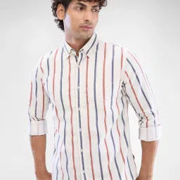 Spykar Red Slim Fit Striped Shirt image 1