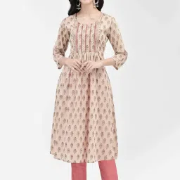Span Beige Printed A Line Kurta image 1