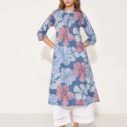 Rangmanch By Pantaloons Blue Regular Fit Floral Print Kurta-picture-3