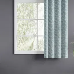 Haus & Kinder Ice Blue Polyester Abstract Slate Leaf Eyelets Door 7 ft Curtain-picture-36