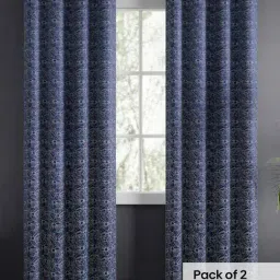 Haus & Kinder Indigo Blue Polyester Abstract Midnight Daisy Eyelet 7 ft Door Curtain - Set of 2 image 2