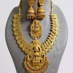 SAPRAA TRENDS Women Gold-Plated Necklace & Earrings With Maang Tika image 1