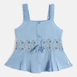 Blue Giraffe Girls Blue Self Design Shoulder Straps Sleeveless Crochet Top-image-27