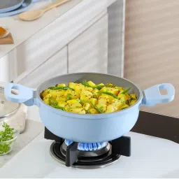 Borosil Sky Blue Ceramic Vajra 2.3 L Die Cast Deep Kadhai image 1