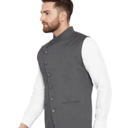 Hypernation Dark Grey Sleeveless Cotton Waistcoat image 3