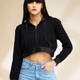 Being Human Black Regular Fit Crop Hoodie image 1