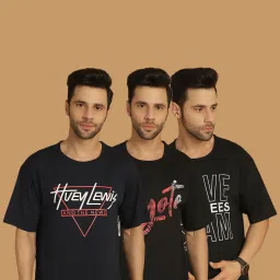 Vimal Jonney Black & Navy Regular Fit Printed Crew T-Shirt - Pack of 3 image 1