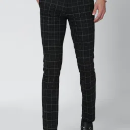 Van Heusen Black Skinny Fit Checks Flat Front Trousers image 1