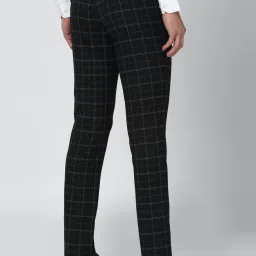 Van Heusen Black Skinny Fit Checks Flat Front Trousers image 2