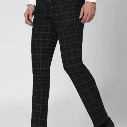 Van Heusen Black Skinny Fit Checks Flat Front Trousers image 3