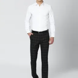 Van Heusen Black Skinny Fit Checks Flat Front Trousers image 5