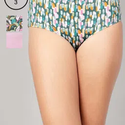 Clovia Pink & Green Cotton Regular Fit Printed Panties - Pack Of 3 image 1