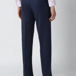 Van Heusen Navy Regular Fit Checks Flat Front Trousers image 2