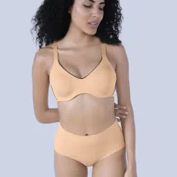 Soie Nude Solid Nylon Non Padded Wired Full Coverage Minimizer Bra image 5