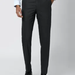 Van Heusen Grey Regular Fit Self Pattern Flat Front Trousers image 1