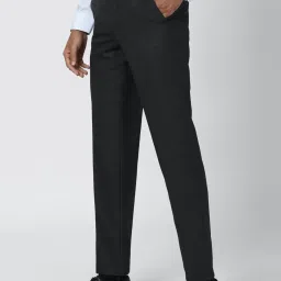 Van Heusen Grey Regular Fit Self Pattern Flat Front Trousers image 3
