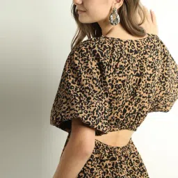 Vero Moda Brown & Black Animal Print Peplum Top-image-87