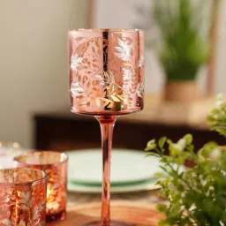 Pure Home and Living Pink Glass Floral Pattern Candle Holder image 1
