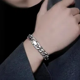 Peora Silver Stainless Steel Openable Link Bracelet image 1