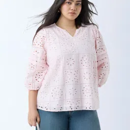 Gia by Westside Light Pink Schiffli Design Cotton Blouse image 1
