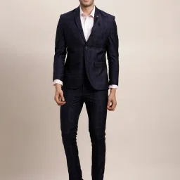 Turtle Navy Blue Tailored Fit Checks Two Piece Suit image 1