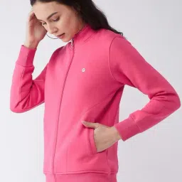 FEMEA Pink Fleece Solid Full Sleeves Sweatshirt image 3