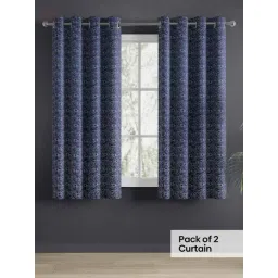 Haus & Kinder Indigo Blue Polyester Abstract Midnight Daisy Eyelet 5 ft Window Curtain - Set of 2 image 3