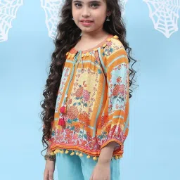 biba girls Biba Kids Orange & Sky Blue Printed Top image 3