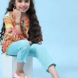 biba girls Biba Kids Orange & Sky Blue Printed Top image 5