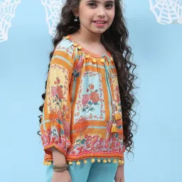 biba girls Biba Kids Orange & Sky Blue Printed Top image 4