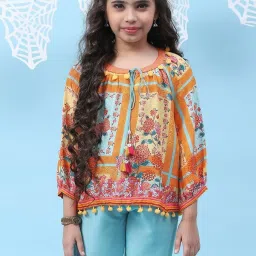 biba girls Biba Kids Orange & Sky Blue Printed Top image 1