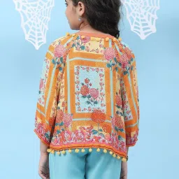 biba girls Biba Kids Orange & Sky Blue Printed Top image 2