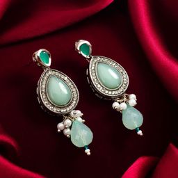 Anouk Silver-Plated Kundan Studded & Pearls Beaded Teardrop Drop Earrings-picture-45