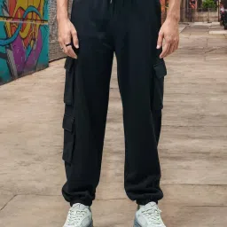 Bewakoof Jet Black Loose Fit Joggers image 1