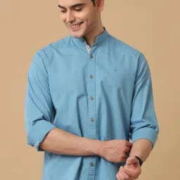 CAVALLO by Linen Club Blue Contemporary Fit Shirt image 1