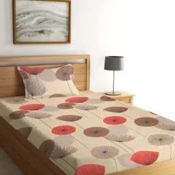 Klotthe Beige 210 TC Polycotton Single Bedsheet with Pillow Cover image 1