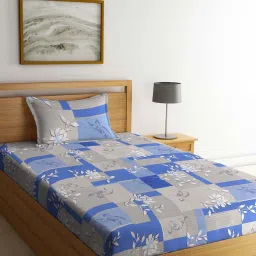 Klotthe Blue 400 TC Cotton Single Elastic Bedsheet with Pillow Cover image 1