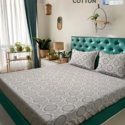 Klotthe Beige 400 TC Cotton Double Book Fold Bedsheet with 2 Pillow Covers image 1