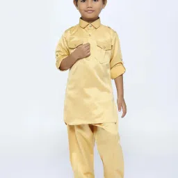Kids Island Boys Gold Solid Full Sleeves Kurta Set image 1