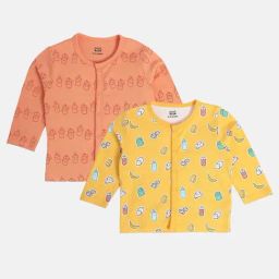 MINIKLUB Boys Peach & Yellow Cotton Printed Full Sleeves Front Open Vest-picture-18
