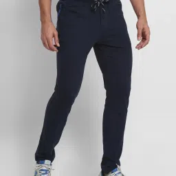Van Heusen Athleisure Regular Fit Smart Tech Easy Stain Release Solid Trackpants - Blue Melange image 3