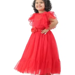 Ahhaaaa Kids Red Cotton Sequence Dress image 3