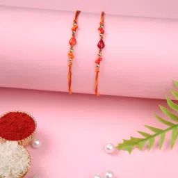 Aapno Rajasthan Orange & Red Beaded Set of 2 Rakhi image 1
