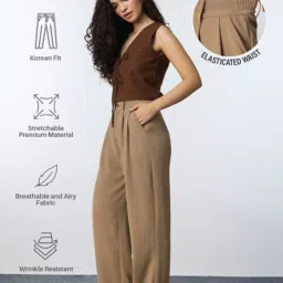 The Souled Store Brown Relaxed Fit Mid Rise Pants image 1
