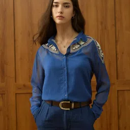 U.S. Polo Assn. Blue Regular Fit Printed Shirt image 1