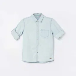 Fame Forever by Lifestyle Boys Blue Cotton Solid Full Sleeves Shirt image 1