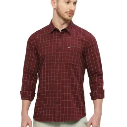 Basics Wine Cotton Slim Fit Checks Shirt image 1