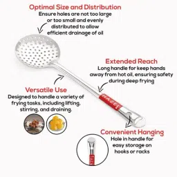 HAZEL Silver Stainless Steel Puri Frying Strainer Jhara Versatile Deep Fry Chalni with Handle image 2