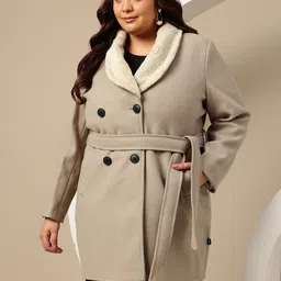 Sztori Plus Size Shawl Collar Double-Breasted Belted Overcoat image 3